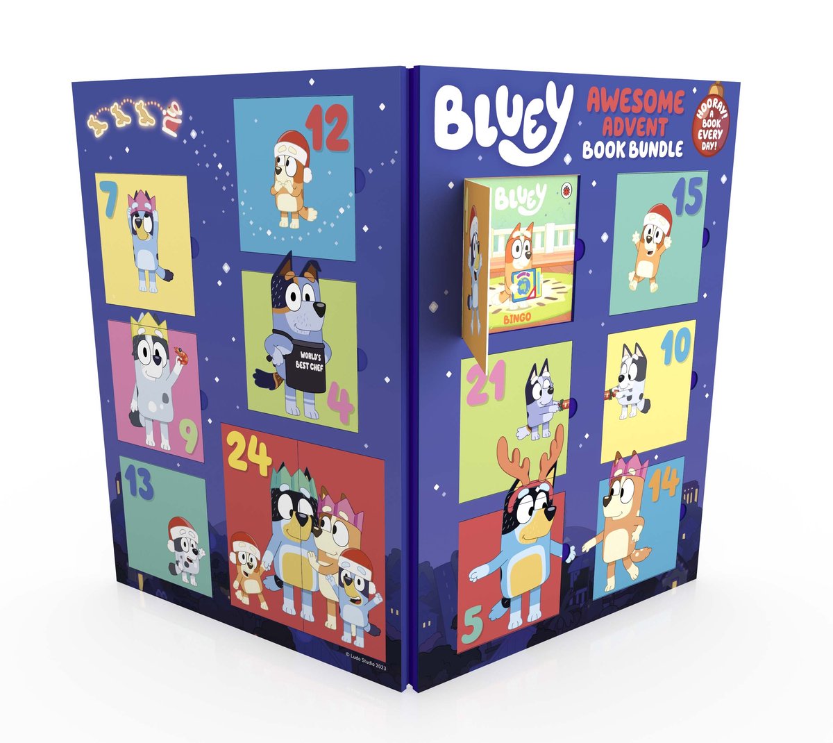 Bluey adventskalender Awesome Advent Book Bundle met genummerde vakjes en een mini-boekje