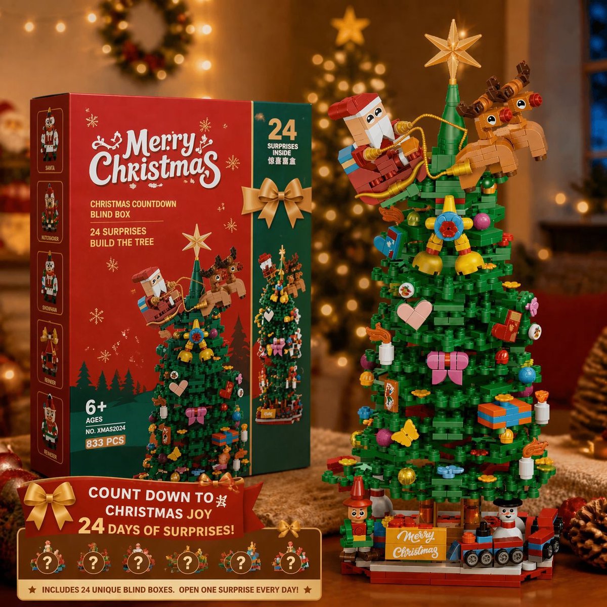 Bouwstenen adventskalender met kerstboom van Cokar