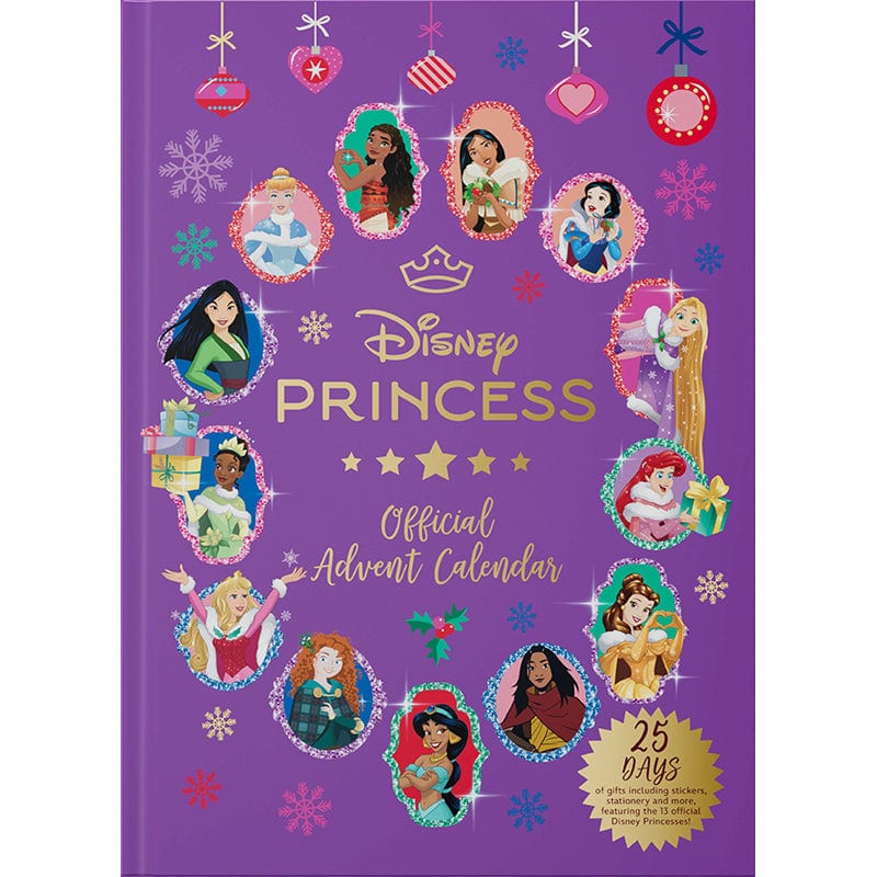 Disney Princess: The Official Advent Calendar, paarse kaft met de dertien Disney-prinsessen in een krans