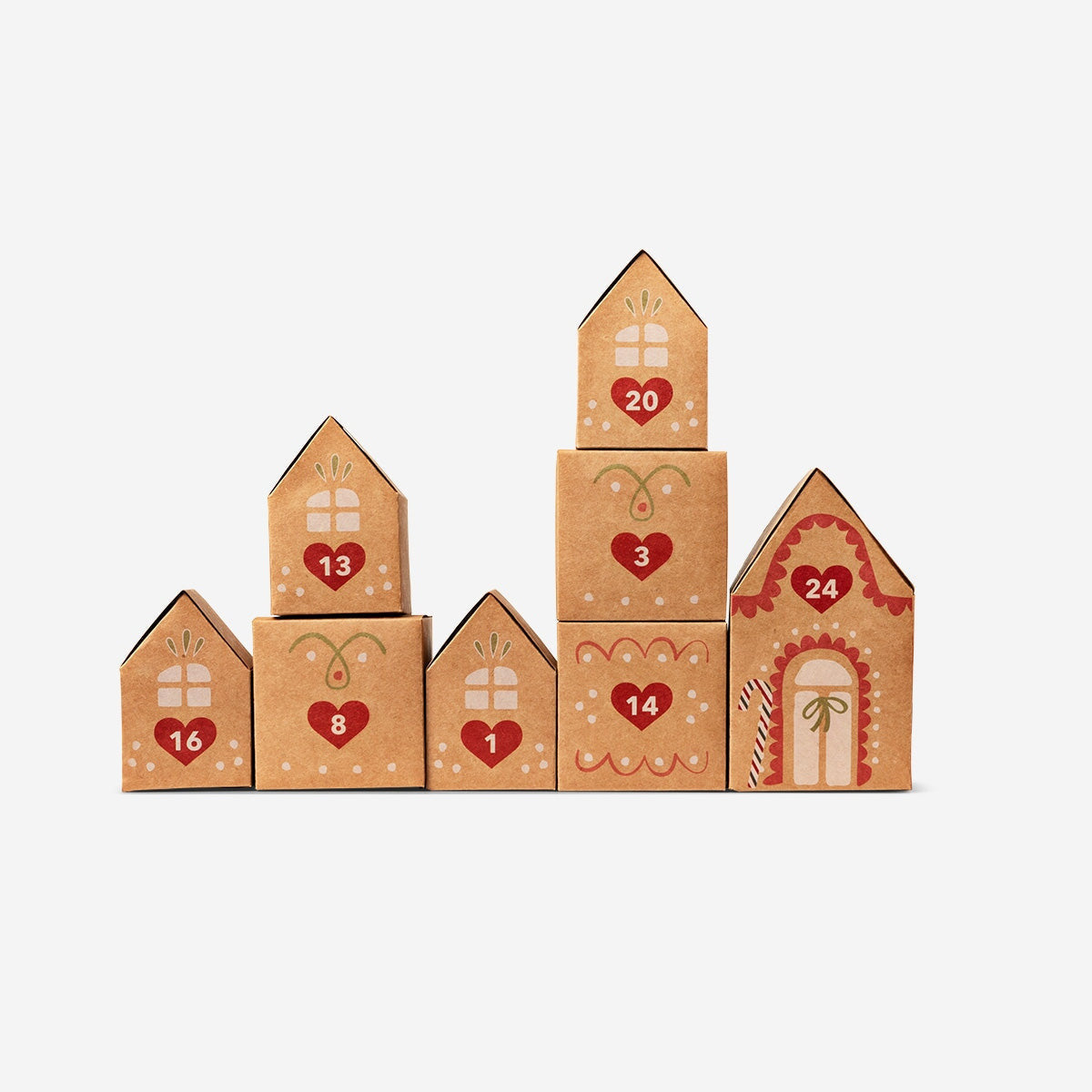 Flying Tiger advent geschenkdozen in de vorm van peperkoekhuisjes
