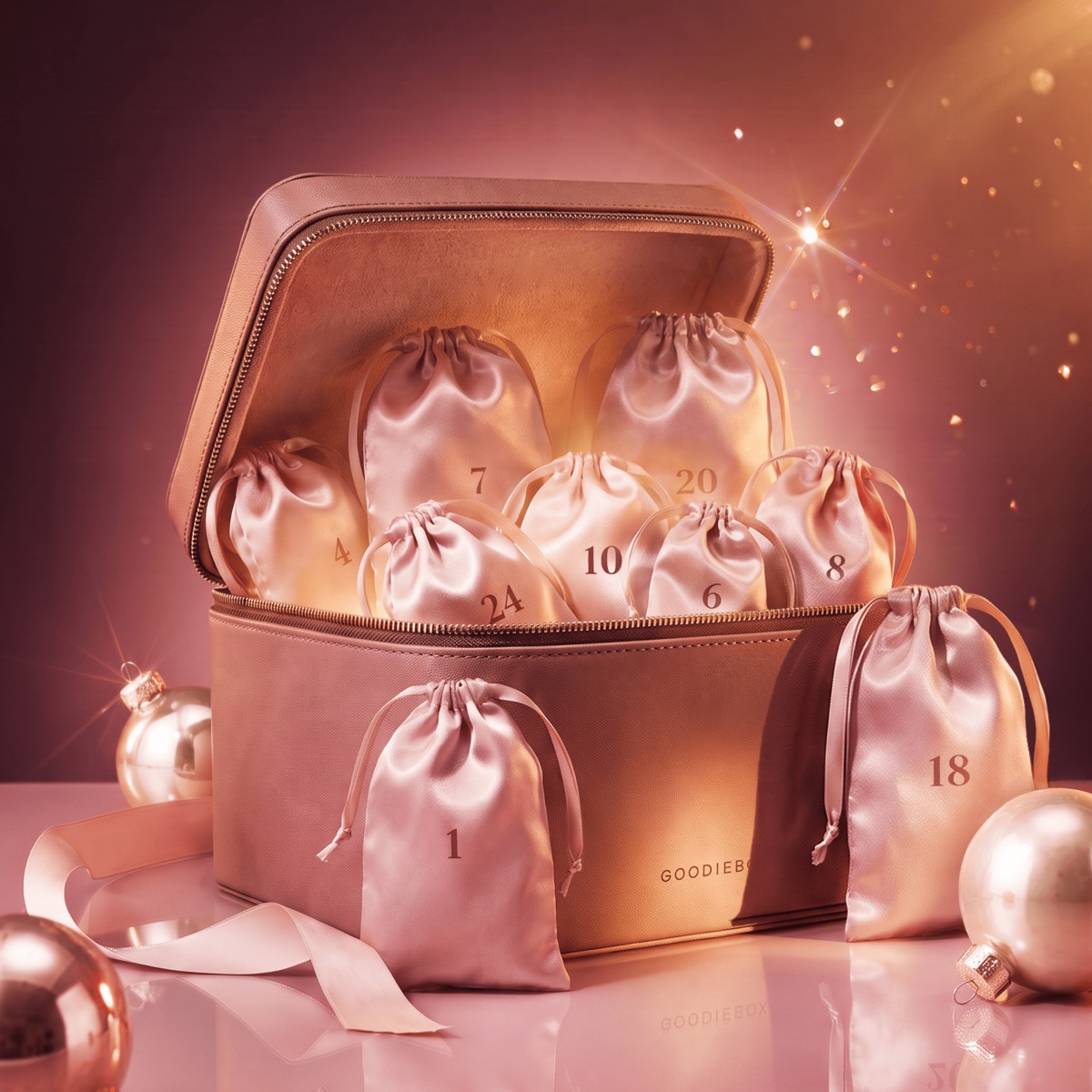 Goodiebox adventskalender met make-uptas en genummerde zakjes