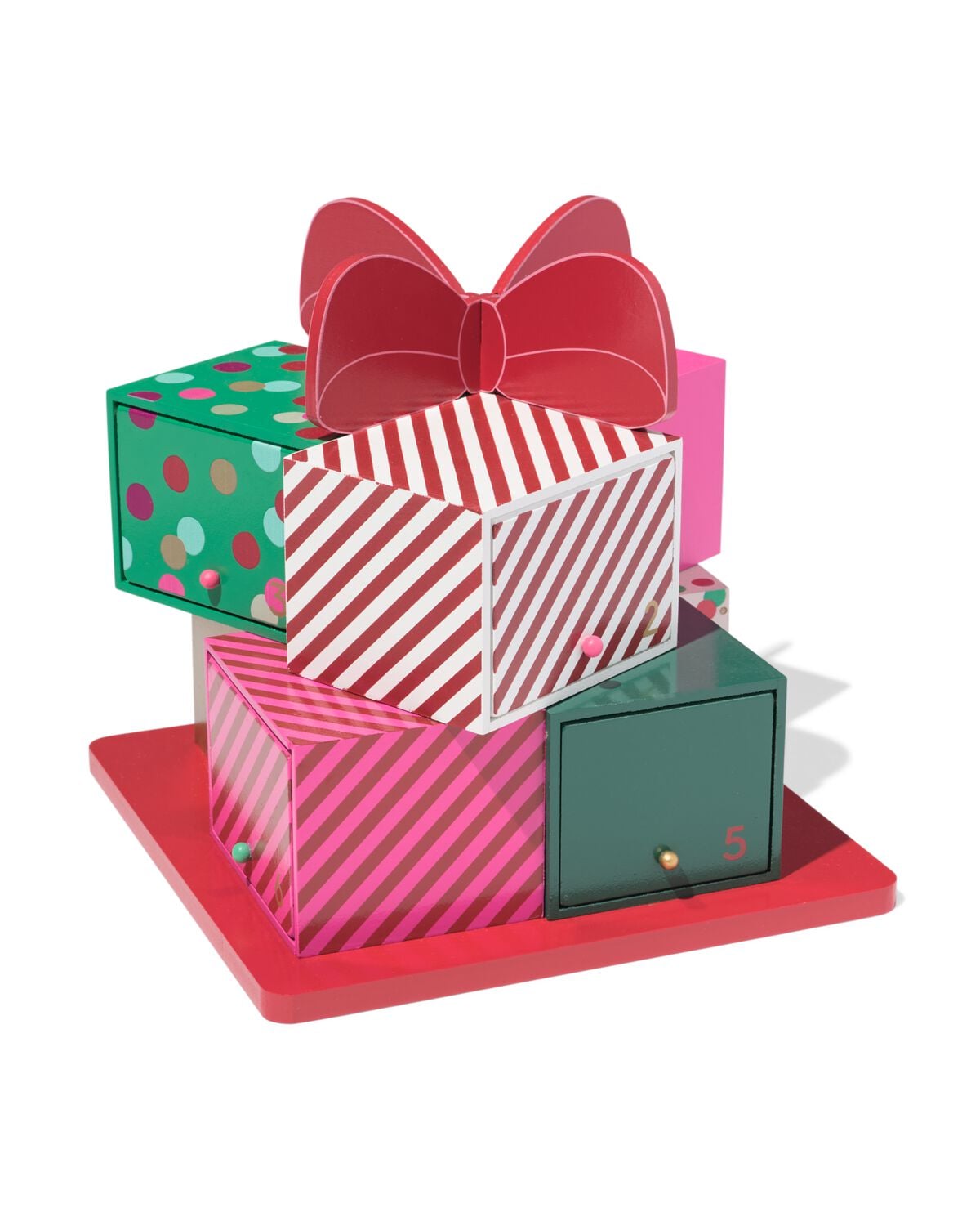 HEMA houten adventskalender in de vorm van een cadeaustapel