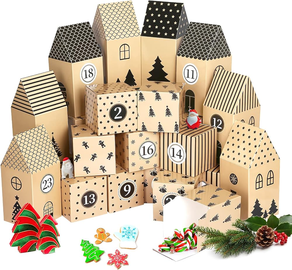 Kesote adventskalender om te vullen: kartonnen huisjes