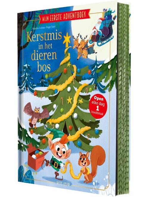 Mijn eerste adventboek Kerstmis in het dierenbos met een elfje, een eekhoorn en een uil bij een kerstboom op de voorkant