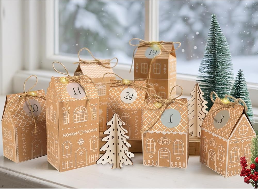 RUBY adventskalender om te vullen: peperkoekhuisjes met lichtjes