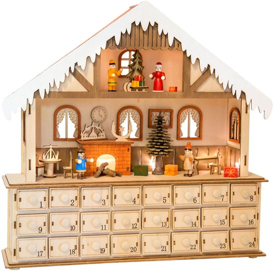 Small Foot houten adventskalender Woonkamer met lichtjes