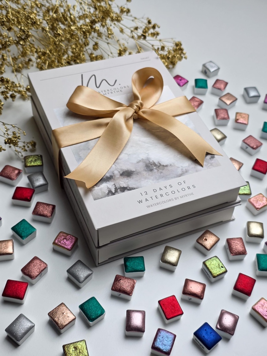 12 Days of Watercolors van Watercolors by Myrthe met napjes glinsterende aquarelverf